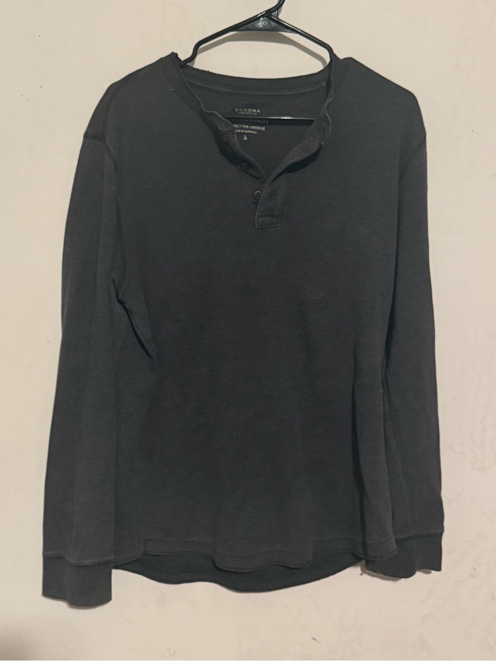 Sonoma Lifestyle Thermal Henley Long Sleeve Waffle Knit Shirt Black Large